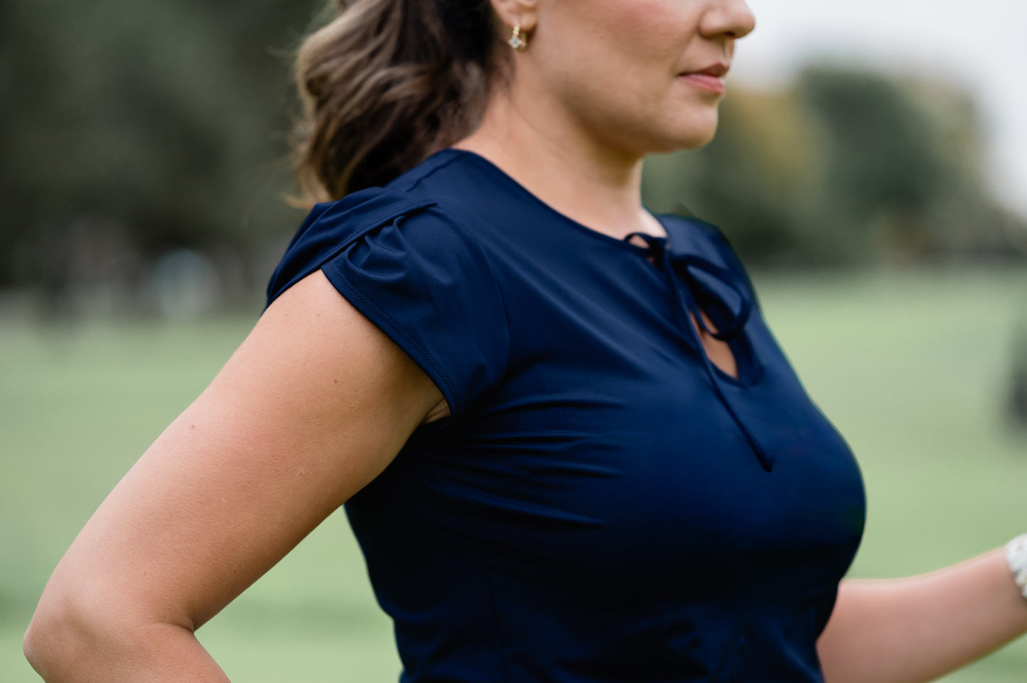 Tulip Sleeve Polo in Classic Navy Blue