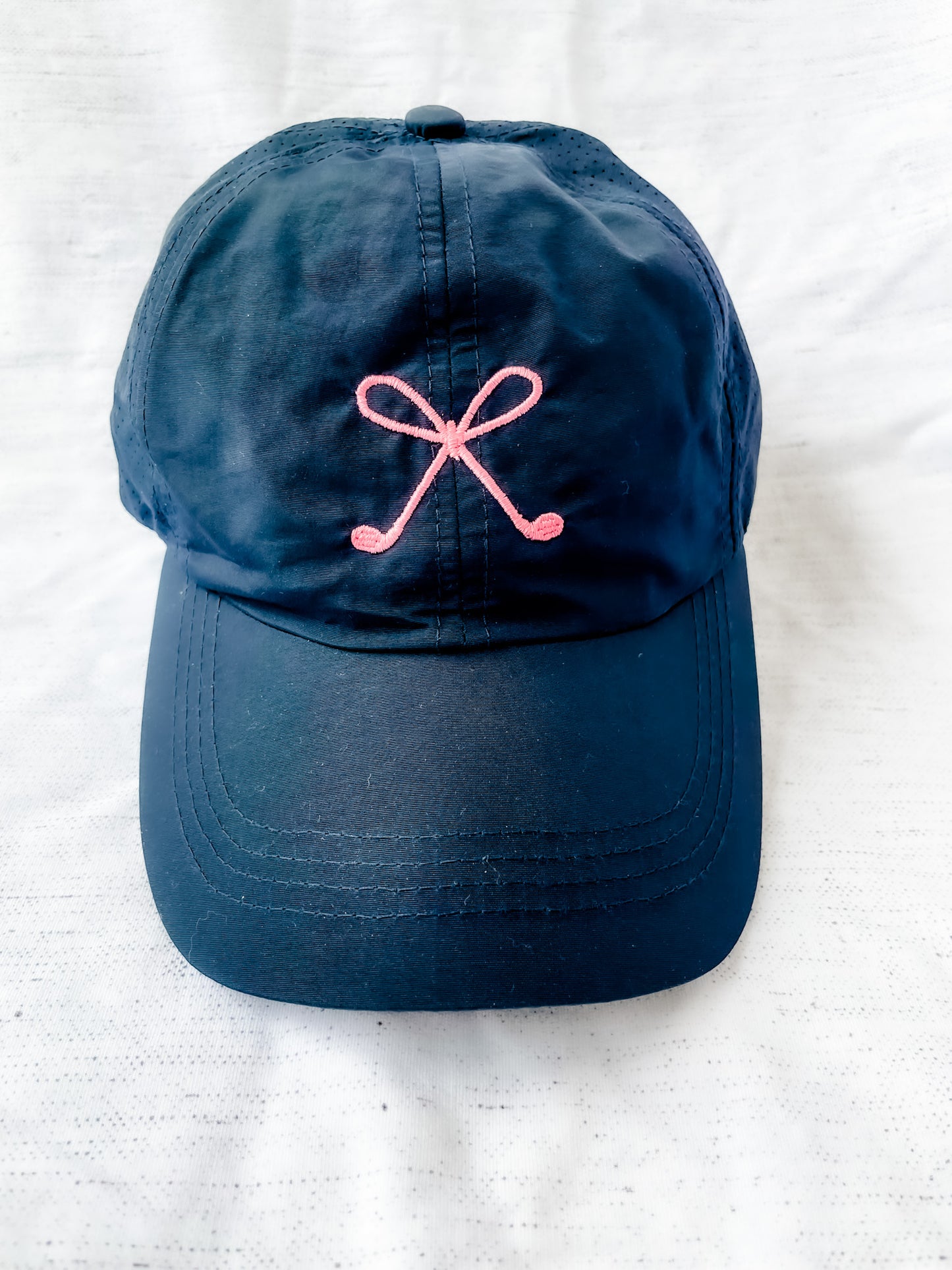 Golf Bow ~ Navy Cap with Embroidered Bow