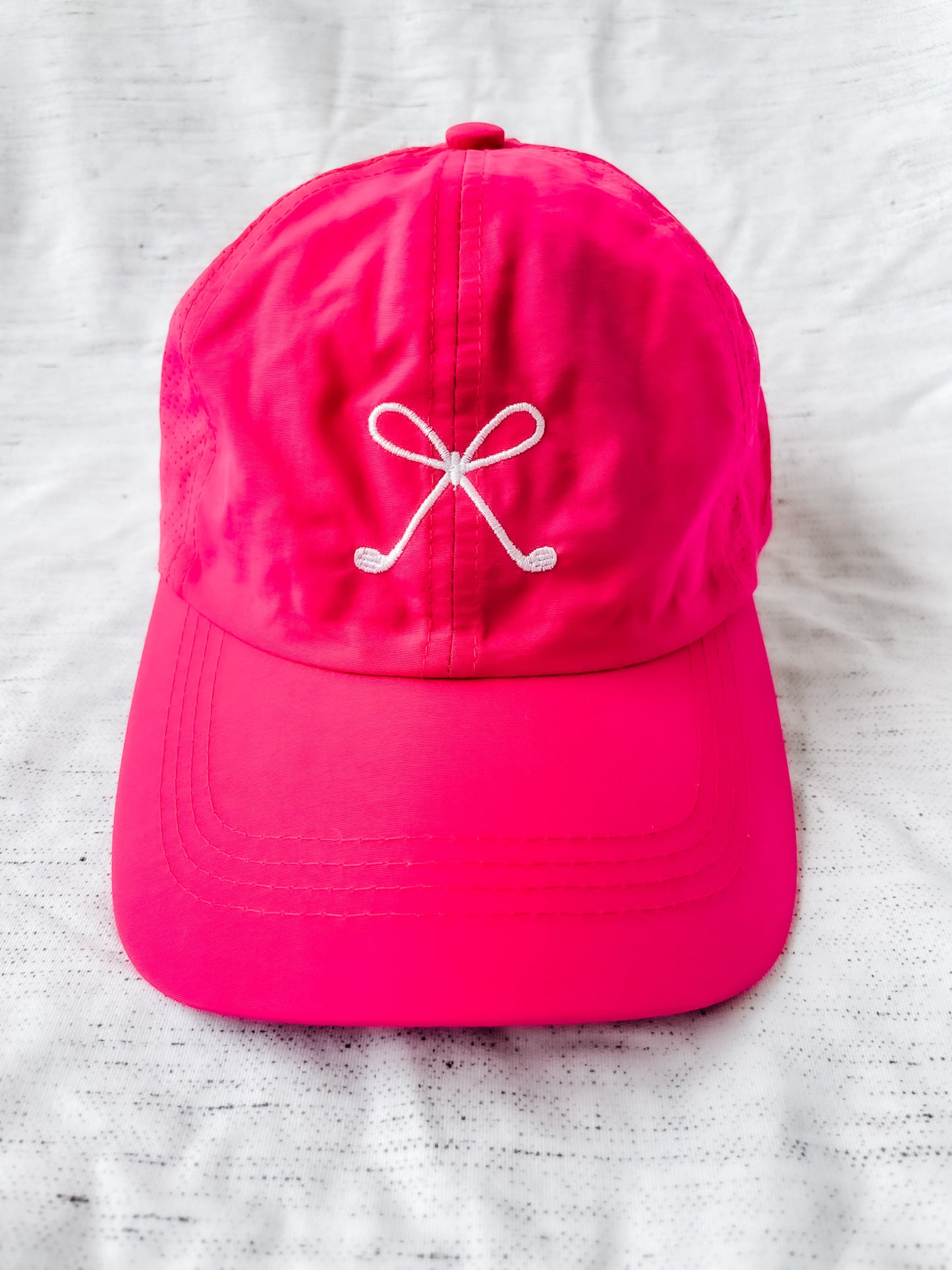 Golf Bow ~ Solid Pink Navy Cap w/ Embroidered Bow