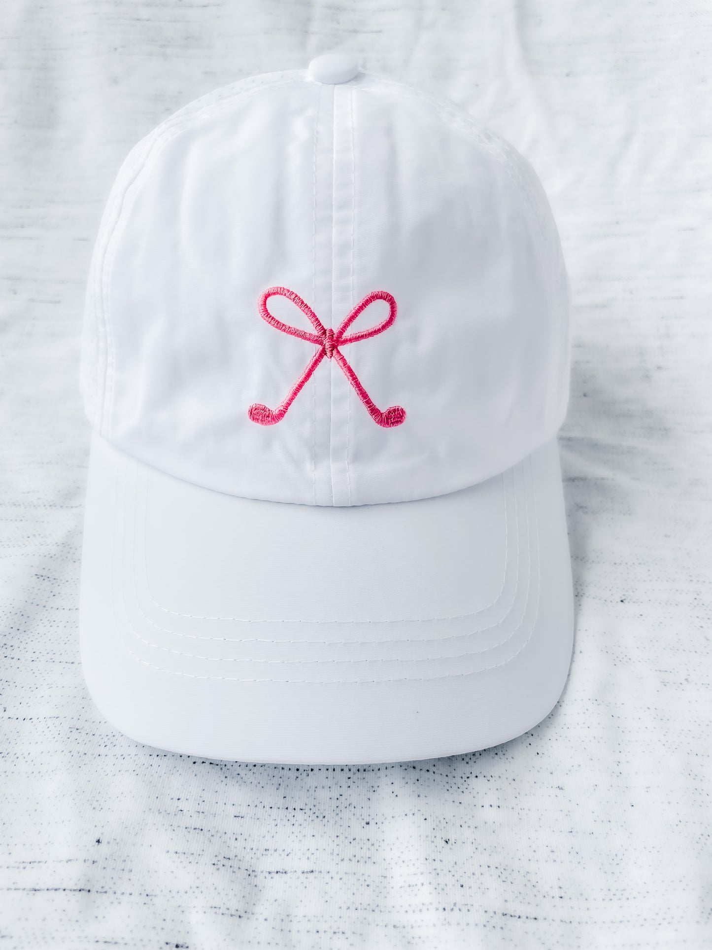 Golf Bow ~ Classic White Cap with Embroidered Bow