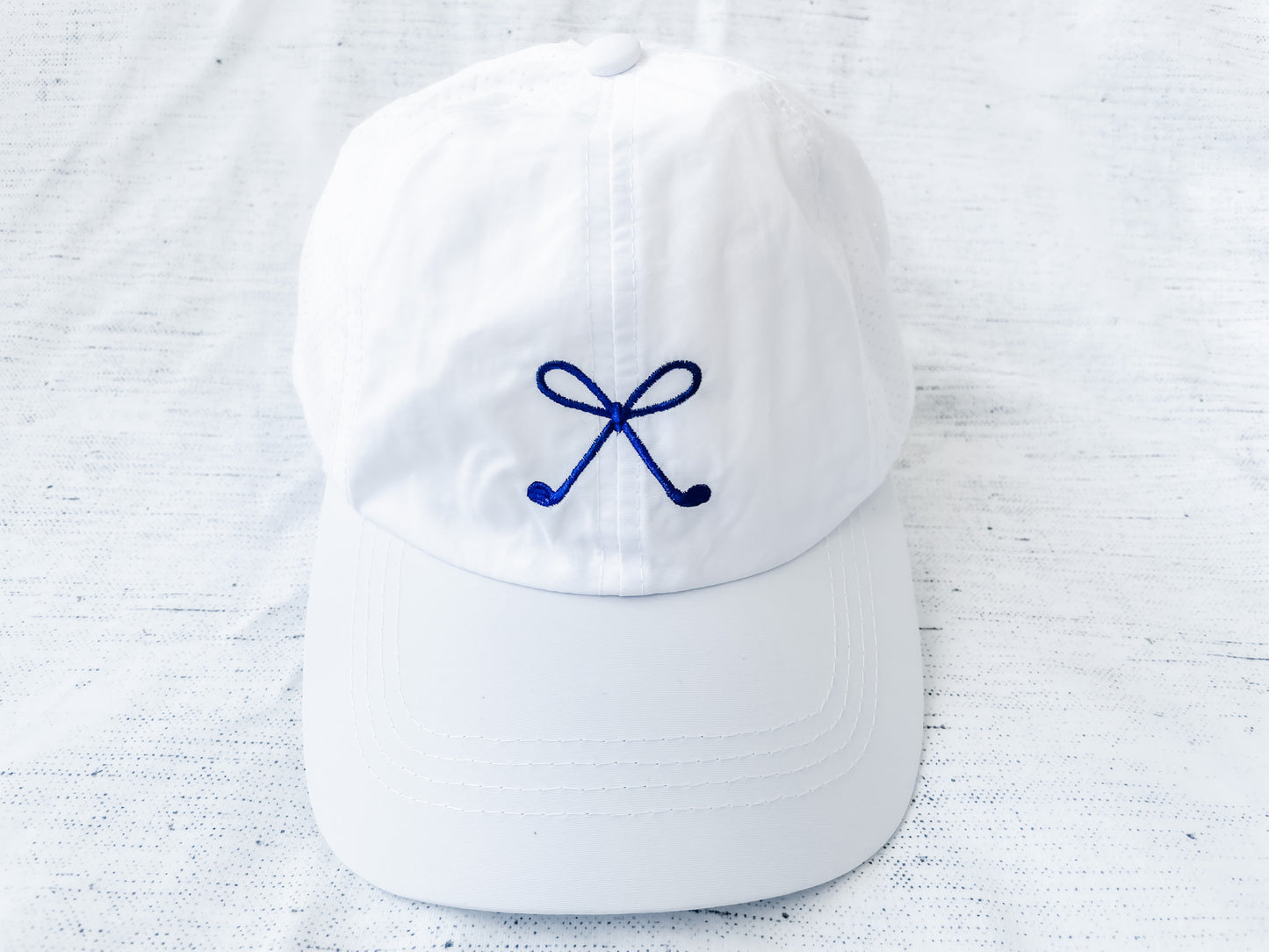 Golf Bow ~ Classic White Cap with Embroidered Bow